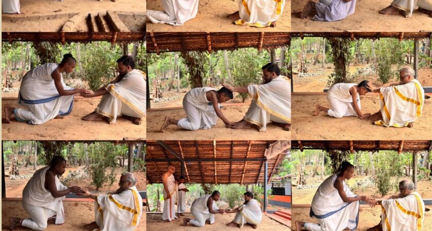 🙏ഇന്ന് (29.04.2026) സമിത് പാണിയായി വേദഗുരുകുലത്തിൽ പഠനത്തിനായെത്തിയ ബ്രഹ്മചാരികൾ ആചാര്യന്മാരെ കേരളീയ വൈദിക രീതിയിൽ അഭിവാദ്യം ചെയ്യുന്നു.